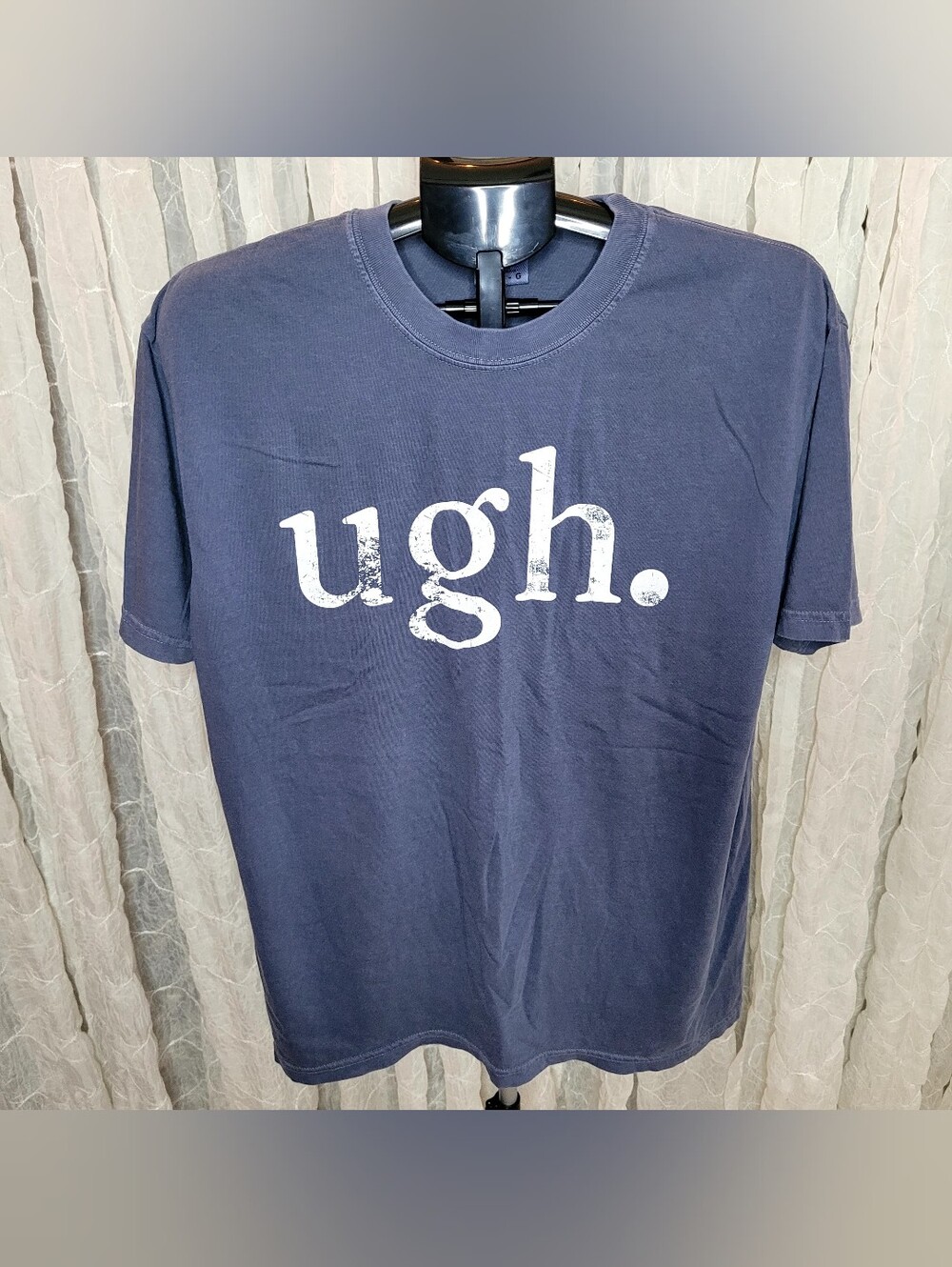 Comfort Colors Large "ugh." Slate Blue Heavyweight Cotton Graphic Tee T Shirt